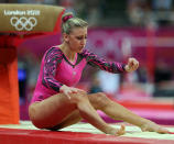 Ashleigh Brennan of Australia falls on her landing on the vault in the Artistic Gymnastics Women's Individual All-Around final on Day 6 of the London 2012 Olympic Games at North Greenwich Arena on August 2, 2012 in London, England. (Photo by Julian Finney/Getty Images)