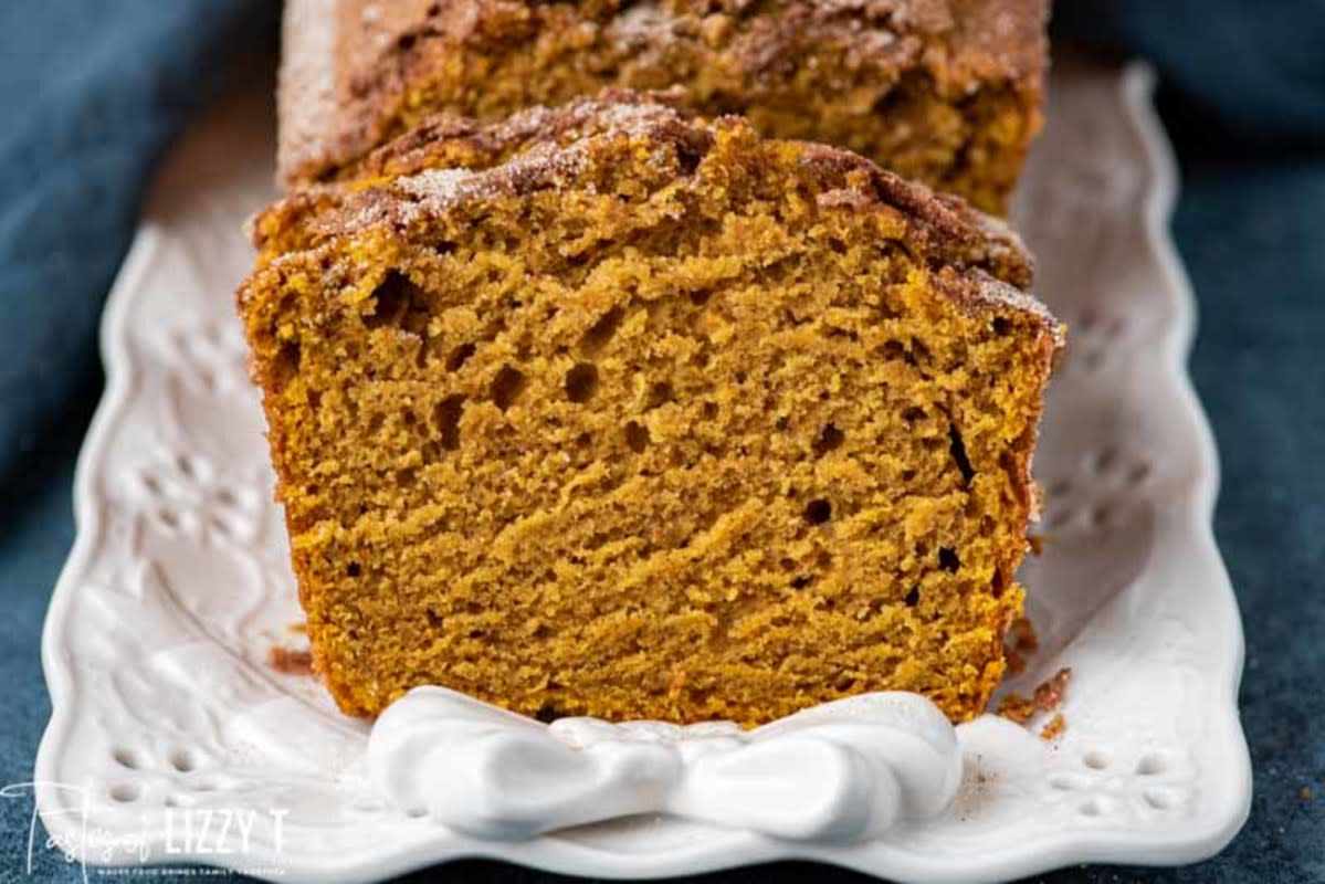 <p>Tastes of Lizzy T</p><p>This soft sourdough pumpkin bread with cinnamon sugar topping makes two loaves, and is a delicious way to use up sourdough discard. </p><p><strong>Get the recipe: <em><a href="https://www.tastesoflizzyt.com/sourdough-pumpkin-bread/" rel="nofollow noopener" target="_blank" data-ylk="slk:Sourdough Pumpkin Bread;elm:context_link;itc:0;sec:content-canvas" class="link rapid-noclick-resp">Sourdough Pumpkin Bread</a></em></strong></p><p><strong>Related: 12 <a href="https://parade.com/1034350/nettiemoore/best-sourdough-starter-recipes/" rel="nofollow noopener" target="_blank" data-ylk="slk:Homemade and Delicious Baked Goods to Make with Sourdough Starter;elm:context_link;itc:0;sec:content-canvas" class="link rapid-noclick-resp">Homemade and Delicious Baked Goods to Make with Sourdough Starter</a></strong></p>