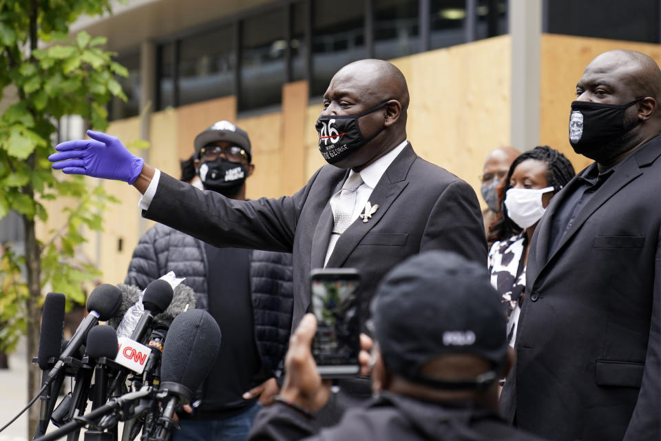 Attorney Ben Crump after a hearing at the Hennepin County Family Justice Center in Minneapolis on Friday. (Jim Mone/AP)