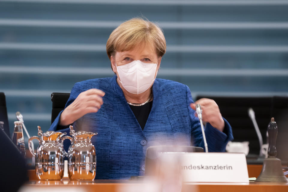 German chancellor Angela Merkel at weekly cabinet meeting in Berlin, Germany, on 21 October. Photo: Henning Schacht/Getty Images
