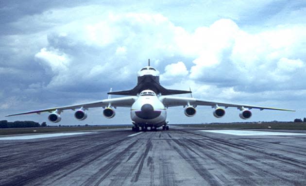 The Antonov An-225, originally developed specifically to transport the Buran spaceplane, was an enlargement of the successful Antonov An-124.