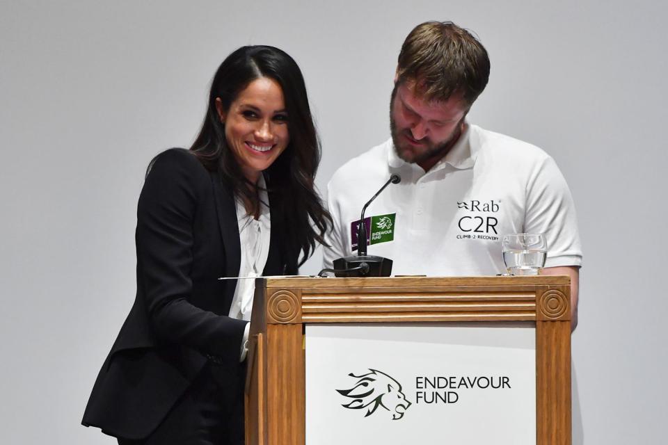 <p>Ben Stansall - WPA Pool/Getty</p> Meghan Markle at the Endeavour Fund Awards Ceremony in London in February 2018.