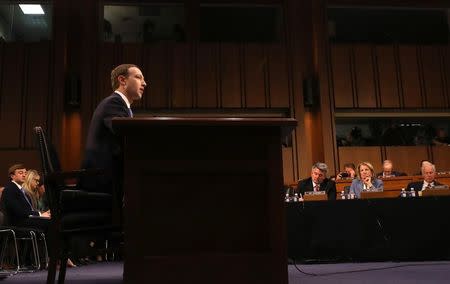 Facebook CEO Mark Zuckerberg testifies before a joint Senate Judiciary and Commerce Committees hearing regarding the company’s use and protection of user data, on Capitol Hill in Washington, U.S., April 10, 2018. REUTERS/Leah Millis