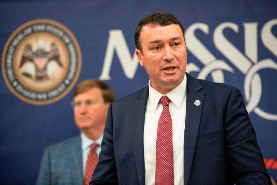 Department of Public Safety Commissioner Sean Tindell speaks to the press during a press conference on drug crime at Mississippi Bureau of Investigation offices in Biloxi on Wednesday, May 11, 2022.