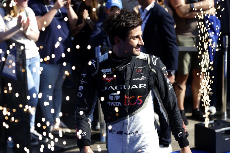 berlin tempelhof airport, germany april 22 mitch evans, jaguar tcs racing, 1st position,podium during the berlin eprix at berlin tempelhof airport on saturday april 22, 2023 in berlin, germany photo by sam bloxham lat images