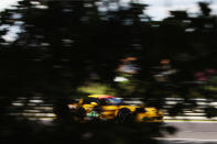 The Corvette Racing C6 ZR1 of Antonio Garcia, Jan Magnussen and Jordan Taylor drives during the Le Mans 24 Hour race at the Circuit de la Sarthe on June 16, 2012 in Le Mans, France. (Photo by Ker Robertson/Getty Images)