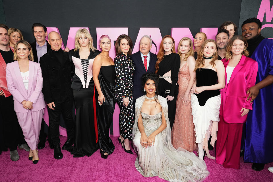 NEW YORK, NEW YORK - JANUARY 08: (L-R) Paramount's Daria Cercek, Paramount's Marc Weistock, President and CEO of Paramount Pictures, Brian Robbins, Reneé Rapp, Tina Fey, Lorne Michaels, Avantika Vandanapu, Lindsay Lohan, Angourie Rice, Busy Philipps Bebe Wood, Arturo Perez Jr., Christopher Briney, Samantha Jayne and Jaquel Spivey attend the Global Premiere of "Mean Girls" at the AMC Lincoln Square Theater on January 08, 2024, in New York, New York. (Photo by John Nacion/Getty Images for Paramount Pictures)