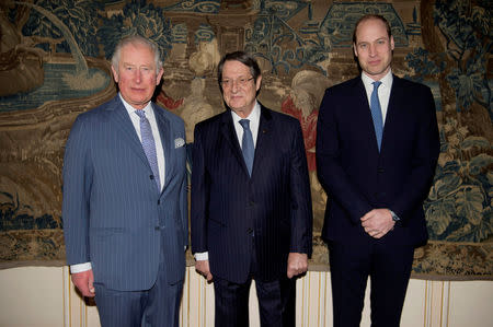 Britain's Charles, the Prince of Wales and Prince William, Duke of Cambridge meet Nicos Anastasiades, the President of the Republic of Cyprus, at Clarence House in London, Britain March 5, 2019. Kirsty O'Connor/Pool via REUTERS