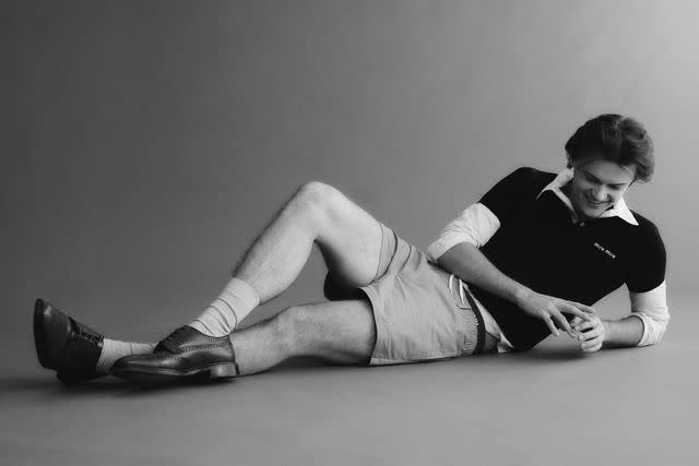 <p>Colette Aboussouan</p> Miu Miu polo and briefs, Dior Men shirt, Hermes shorts, Falke socks, and Churchs shoes.