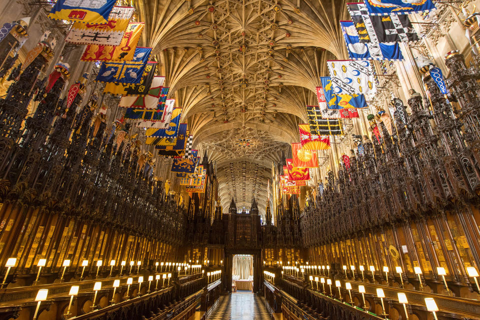 <p>Their closest friends and family will sit alongside them in the carved wooden stalls, surrounded by the flags of the Knights of the Garter.</p>