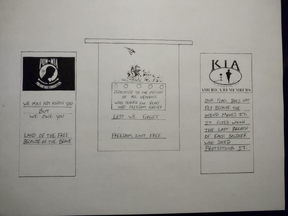 Drawings Nashville Mayor Dan Hiller has made for a proposed veterans memorial.