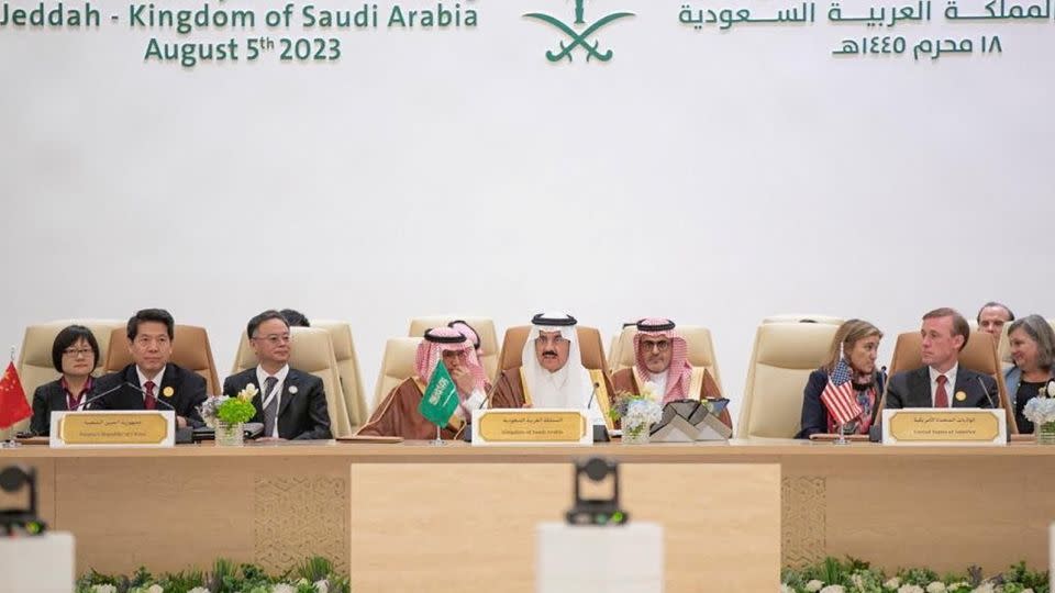 Representatives from China, the US and Saudi Arabia attend talks intended to make progress towards a peaceful end to Russia's war in Ukraine, in Jeddah, Saudi Arabia, last weekend. - Saudi Press Agency/Reuters