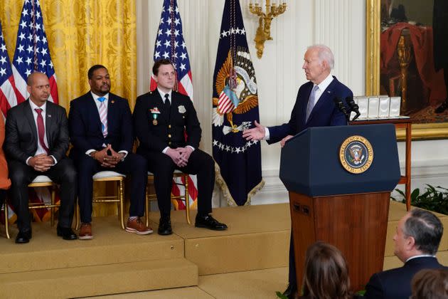 President Joe Biden holds a ceremony to mark the second anniversary of the Jan. 6 insurrection. Among the honorees were U.S. Capitol Police Sgt. Aquilino Gonell, U.S. Capitol Police officer Eugene Goodman and Washington Metropolitan Police Department officer Daniel Hodges.