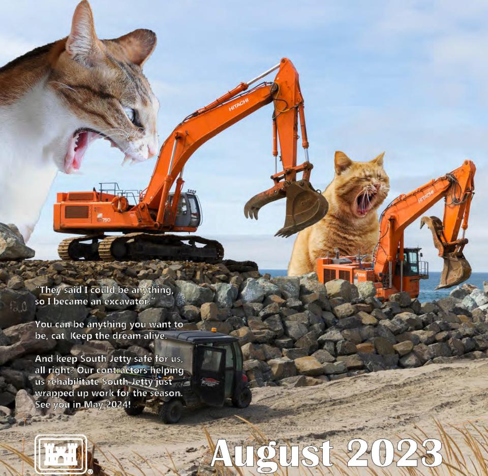 The Portland District of the U.S. Army Corps of Engineers released its 2023 calendar which features giant cats photoshopped into landscape portraits of the Corps' best achievements.