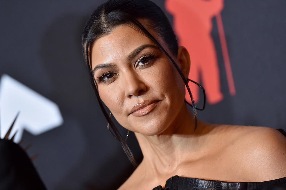 Kourtney Kardashian poses on the red carpet for the 2021 MTV Video Music Awards at Barclays Center on September 12, 2021 in New York City