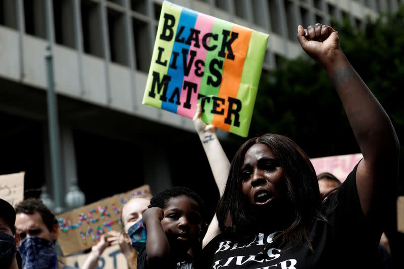 Protest against racial inequality in the aftermath of the death in Minneapolis police custody of George Floyd in Los Angeles