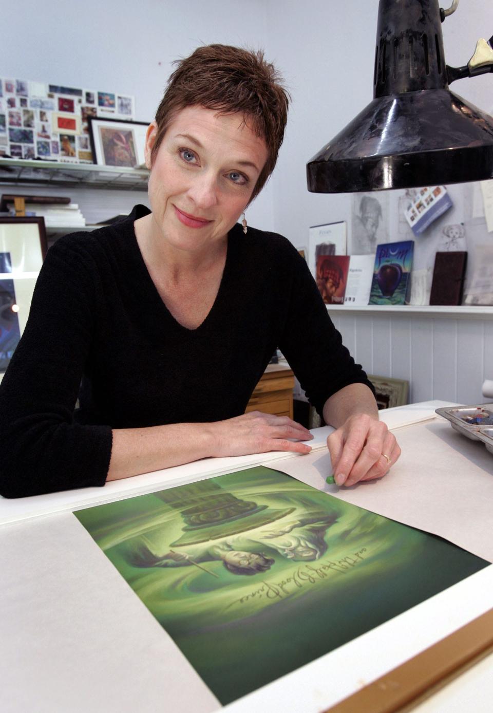 A 2005 image of Mary GrandPré in her Sarasota studio where she created illustrations for “Harry Potter and the Half-Blood Prince.”