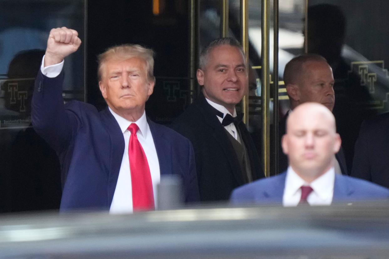 Donald Trump leaves Trump Tower in New York to surrender in Manhattan to criminal charges stemming from 2016 hush money payments.