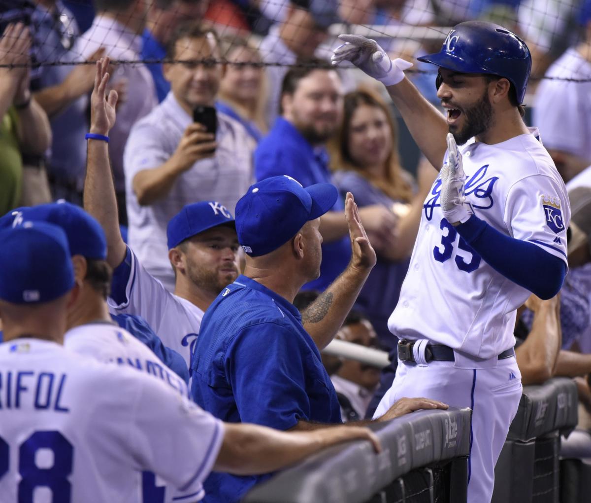 Alex Gordon of the Kansas City Royals laughs as he waits to take