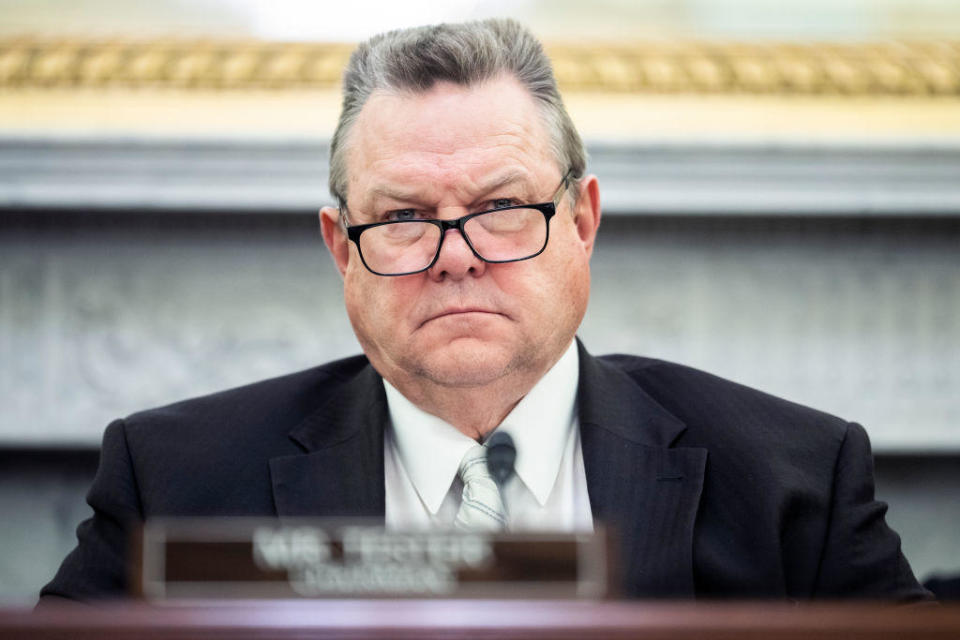 Sen. Jon Tester listens to testimony during a Senate Veterans' Affairs Committee hearing on Feb. 16, 2023. / Credit: Tom Williams/CQ-Roll Call, Inc via Getty Images