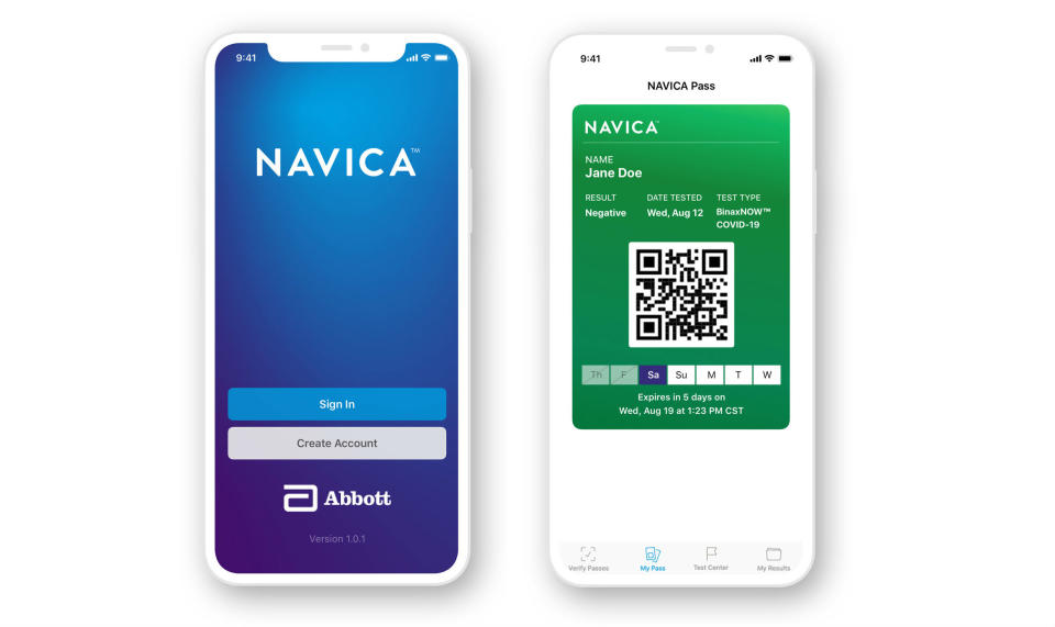 The Navica is mobile phone app allows people to display their COVID-19 test results via QR code. (Abbott Labs)