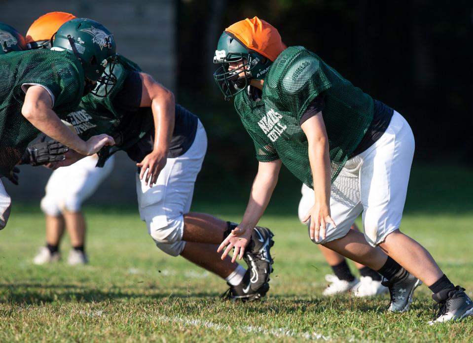 Pinelands Regional High School defensive lineman Holly Lucas prepares for the upcoming football season.  
Tuckerton, NJ
September 6, 2023