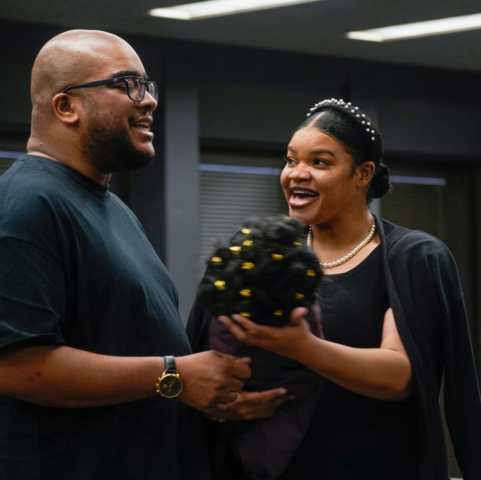 Cast members rehearse a scene from "Zuri's Crown," a new musical celebrating Black women and their hair.