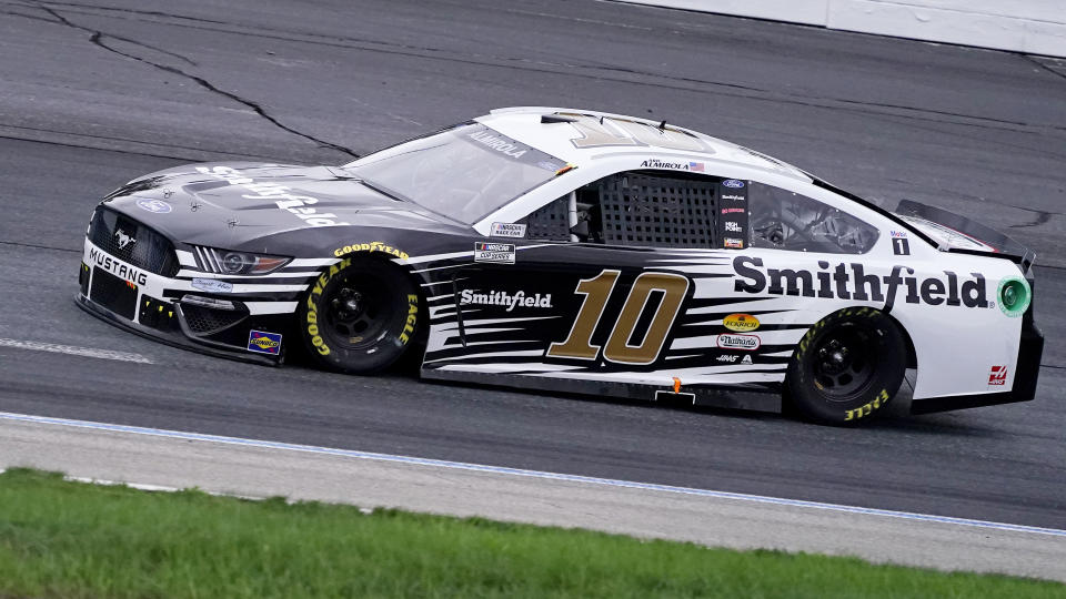 Aric Almirola drives during the NASCAR Cup Series auto race Sunday, July 18, 2021, in Loudon, N.H. (AP Photo/Charles Krupa)