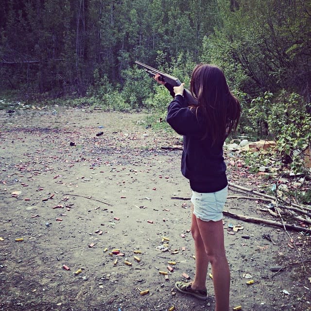 Bristol Palin is taking to social media to prove that the controversy over her pregnancy announcement isn’t going to bring her down. NEWS: Bristol Palin Is Pregnant With Baby No. 2: I Know This Is a Huge Disappointment The conservative public figure and daughter of former vice presidential hopeful Sarah Palin posted an Instagram pic of herself aiming a shotgun on Monday, with empty shell casings scattered at her feet. "She is clothed with strength and dignity," Palin captioned the pic, quoting Proverbs 31:25 and adding gun and sunshine emoji, "she can laugh at the days to come." <strong>NEWS: Bristol Palin on Pregnancy: 'I Made a Mistake,' But 'I Do Not Regret This Baby'</strong> The 24-year-old former <em>Dancing With the Stars</em> contestant has faced media scrutiny since she announced she was expecting her second child out of wedlock, six-and-a-half years after giving birth to her first son Tripp with former fiance Levi Johnston. "I wanted you guys to be the first to know that I am pregnant," Palin announced on her blog last week. "Honestly, I've been trying my hardest to keep my chin up on this one." News of the pregnancy came just weeks after Bristol called off her Memorial Day weekend wedding to Medal of Honor recipient Dakota Meyer. She has not said if Meyer is the father of her unborn baby. "I know this has been, and will be, a huge disappointment to my family, to my close friends, and to many of you," Palin said of her second pregnancy. "I do not want any lectures and I do not want any sympathy. My little family always has, and always will come first. Tripp, this new baby, and I will all be fine, because God is merciful.” <strong>WATCH: Bristol Palin’s 2009 Abstinence Pledge: 'It's a Realistic Goal for Myself'</strong>