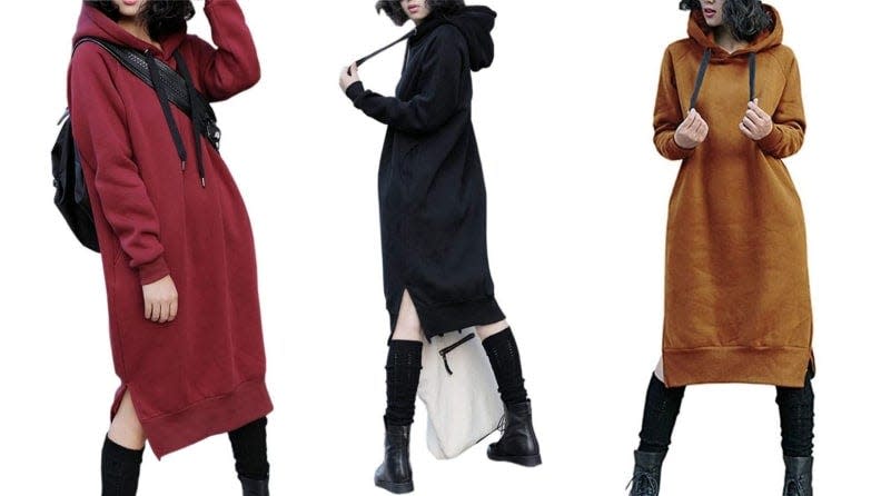 A hooded sweatshirt dress is a total game-changer in the fall.