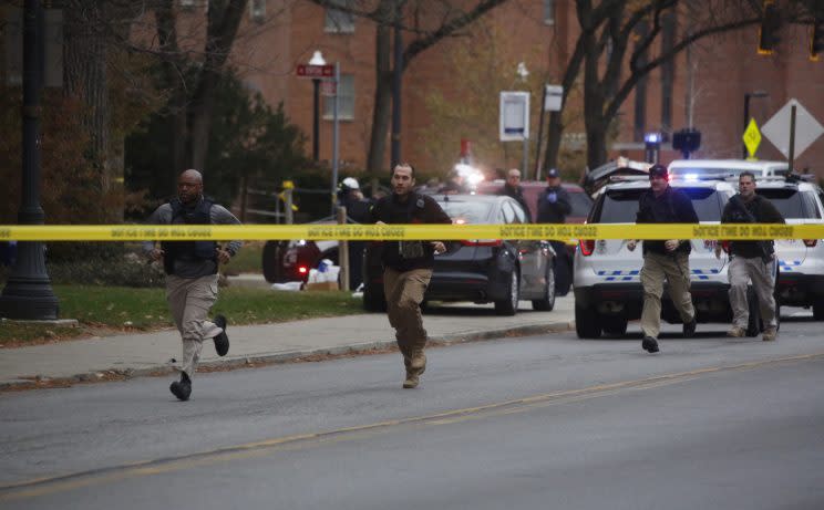 Police respond to reports of an active shooter on campus at Ohio State University on Monday, Nov. 28, 2016, in Columbus, Ohio. (Photo: Tom Dodge/The Columbus Dispatch via AP)