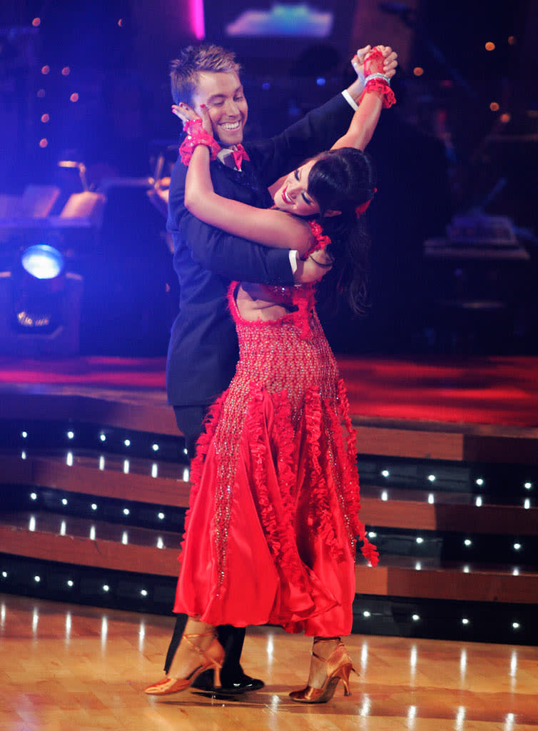 Lance Bass and Lacey Schwimmer perform a dance on the seventh season of Dancing with the Stars.