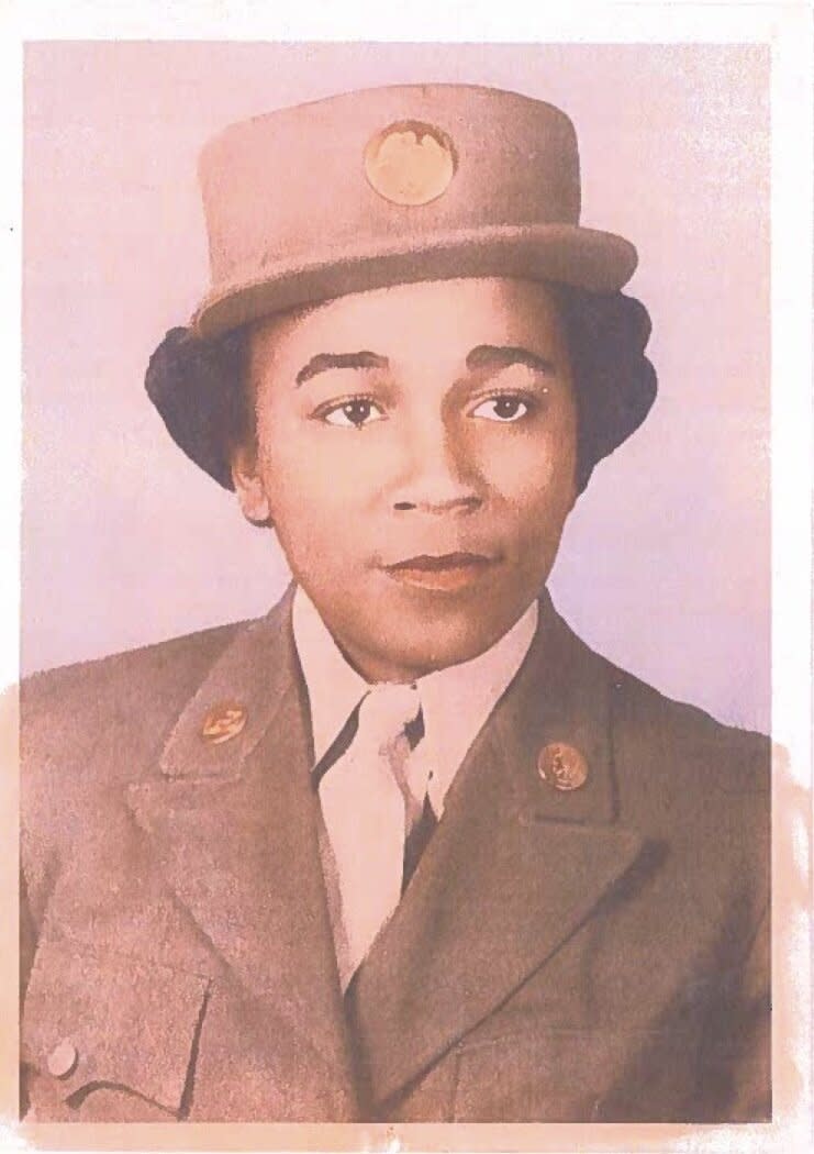 Elizabeth Barker Johnson served as a Private First Class in the U.S. Army. She was a member of the 6888th Central Postal Directory Battalion, the only all-female, all-Black regiment to be deployed overseas during World War II. (Credit: Shandra Bryant/6888th Central Postal Directory Battalion,)