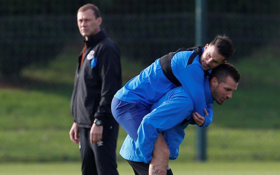 Everton duo Morgan Schneiderlin and Kevin Mirallas.