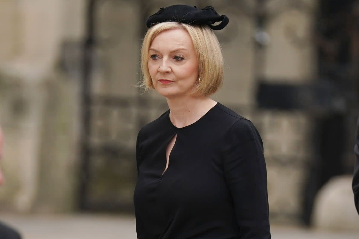 Prime Minister Liz Truss arrives for the state funeral of Queen Elizabeth II, held at Westminster Abbey (Andrew Milligan/PA) (PA Wire)