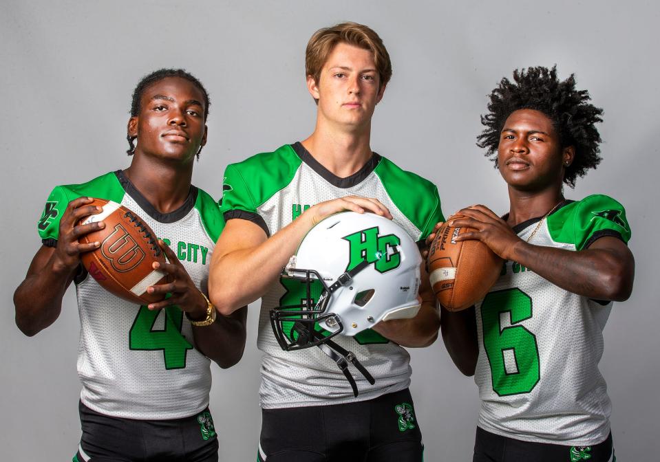 Fall Football Preview -Haines City High School - Christopher Charlot , Jeff Cook and Jamarius Knight  in Lakeland Fl. Tuesday July 25 ,2023.Ernst Peters/The Ledger