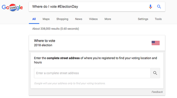 Google's "where to I vote" search results