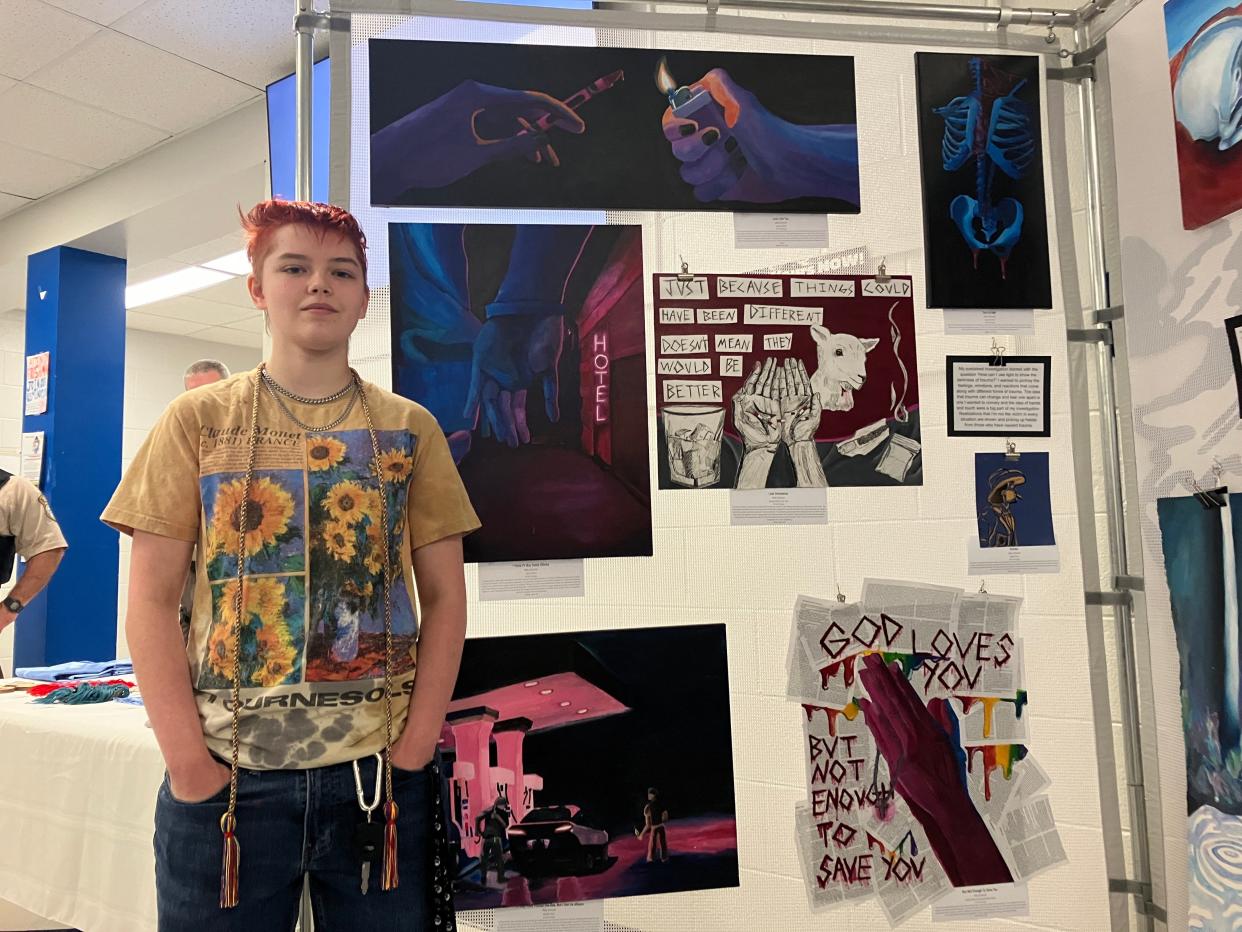 Abby Driscoll, a Fort Defiance senior, is the artist behind "But Not Enough To Save You," a piece of work that prompted the Augusta County School Board to hold a closed session Saturday to discuss banning it.