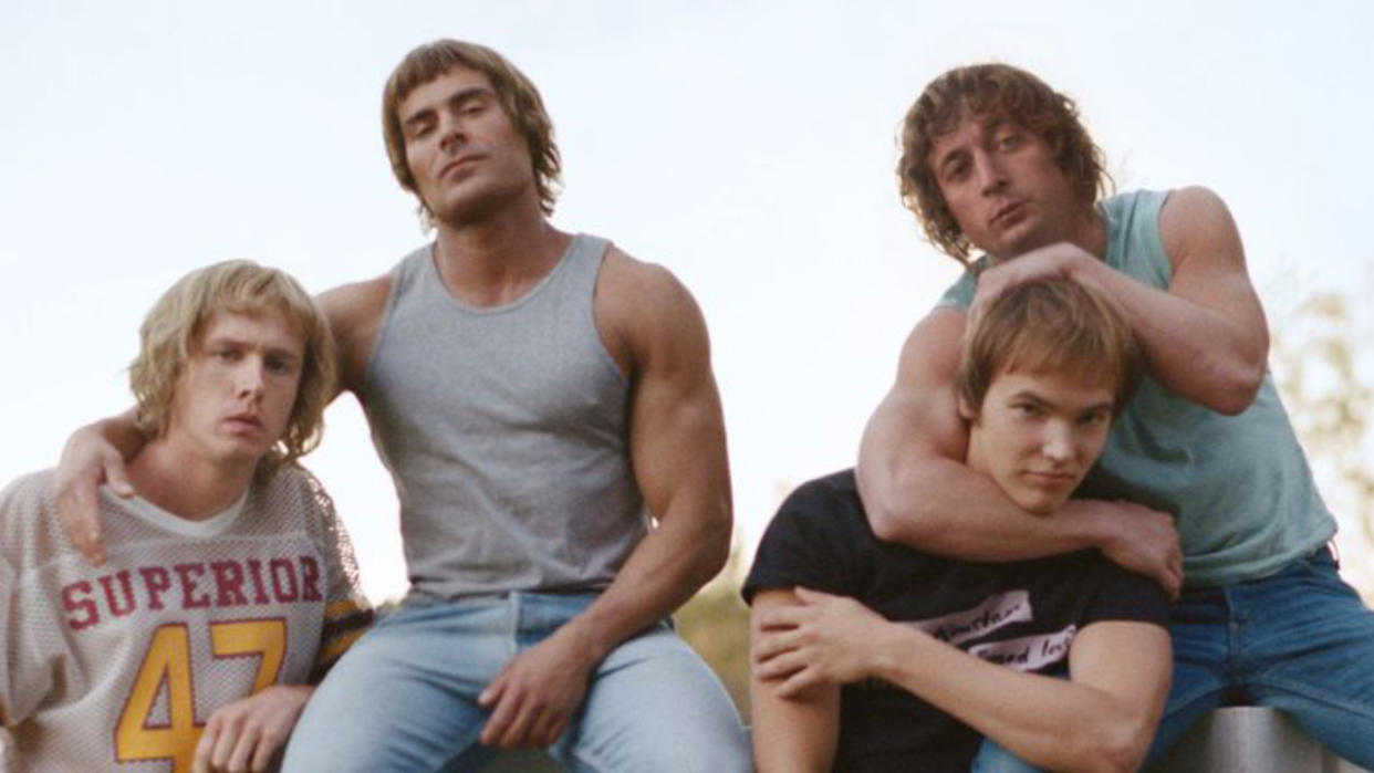  Zac Efron, Jeremy Allen White, Harris Dickinson, and Stanley Simons as The Von Erich Brothers in The Iron Claw. 