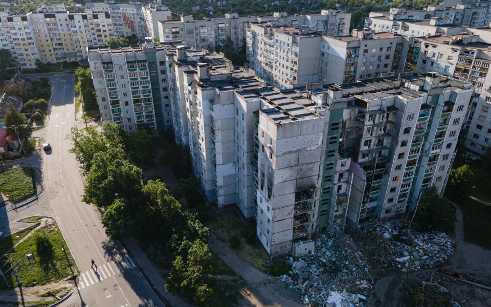 This aerial view shows the scale of destruction caused by Russian attacks on civilians in Chernihiv - Alexey Furman/Getty Images