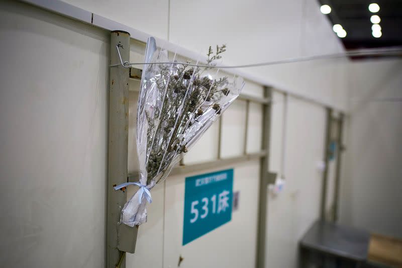 Bouquet is seen inside a convention center that was used as a makeshift hospital in Wuhan