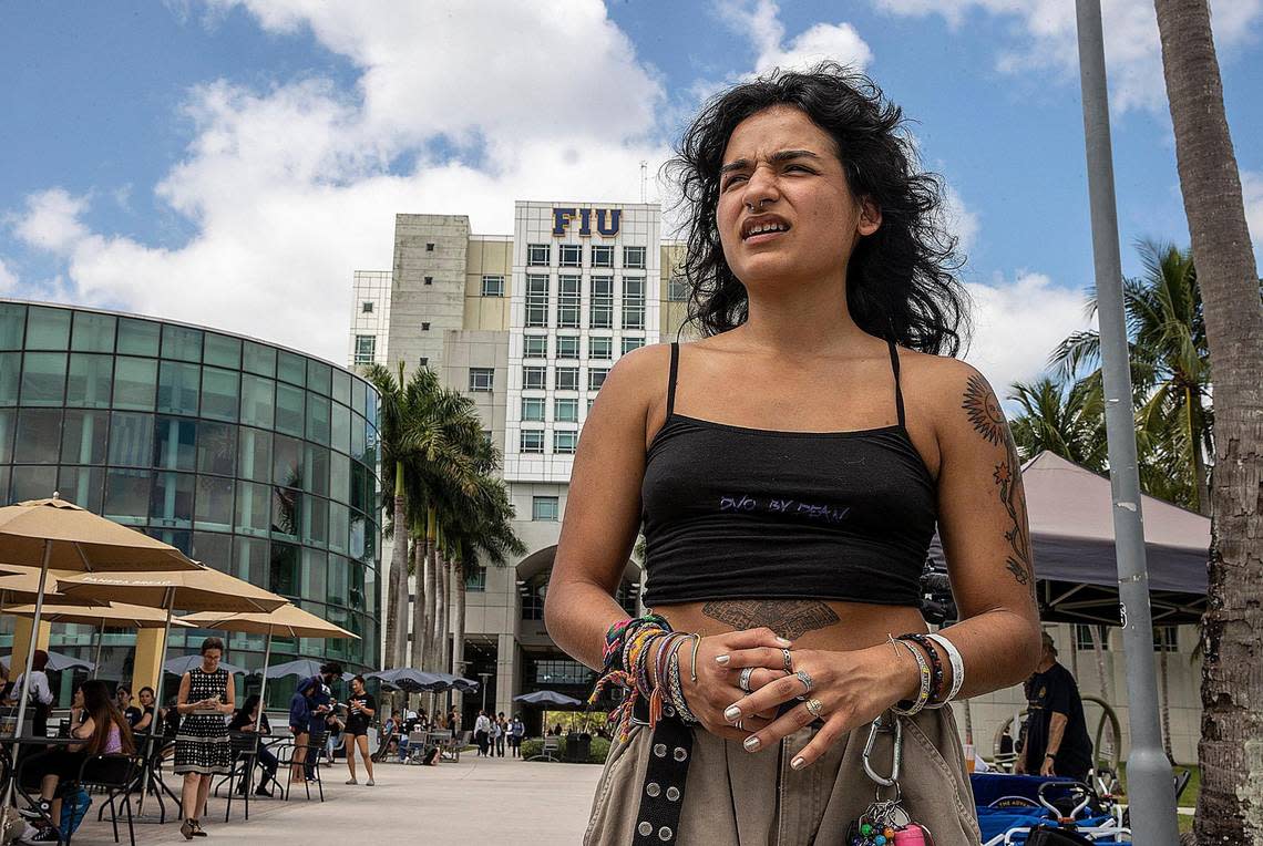 Miami Dade College student student Nathalie Saladrigas, joined a group of Florida International University students, staff and community members during the “Fight for Florida Students and Workers” protest on Thursday, Feb. 23, 2023.