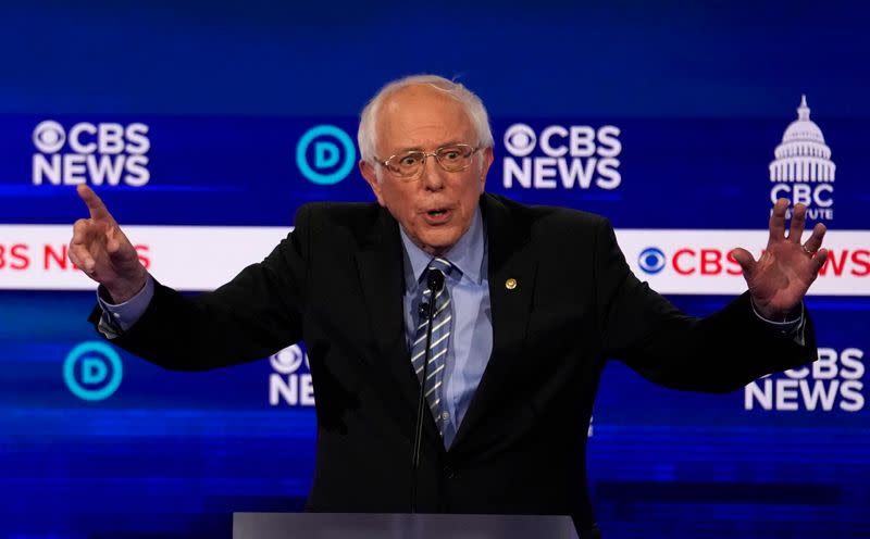 Democratic 2020 U.S. presidential candidate Senator Bernie Sanders speaks at the tenth Democratic 2020 presidential debate at the Gaillard Center in Charleston