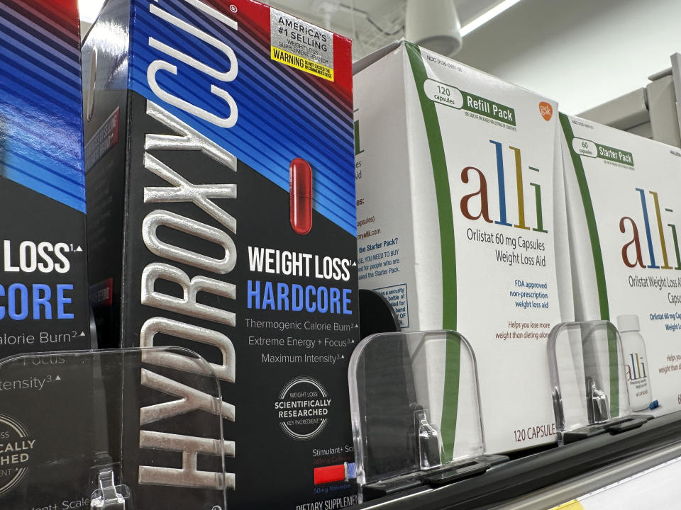 Dietary supplements are displayed at a store in New York, Thursday, April 25, 2024. It's now illegal to sell weight loss and muscle-building supplements to minors in New York. The first-in-the-nation law went into effect this week. (AP Photo/Seth Wenig)