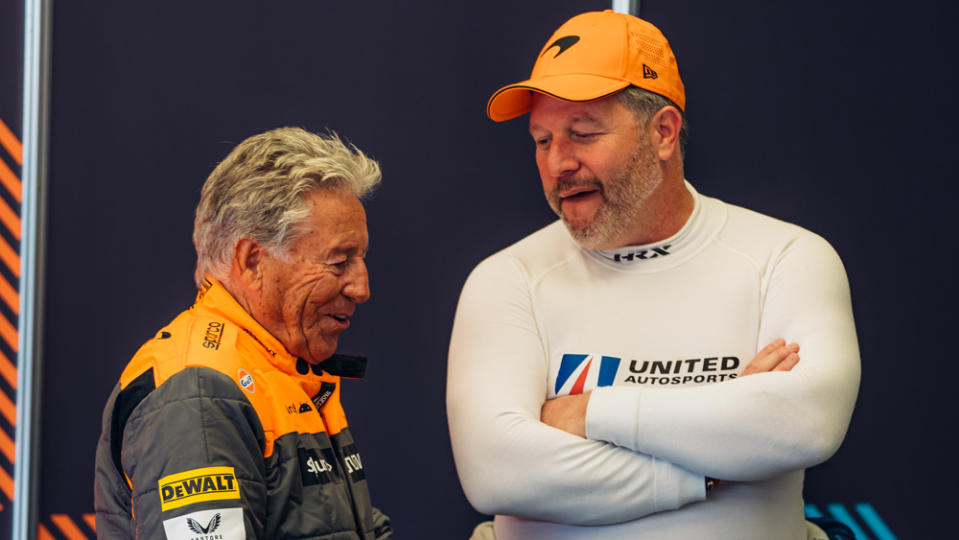 Mario Andretti and McLaren Racing's CEO Zak Brown take a moment to catch up.
