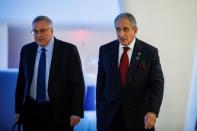 Buffalo Bills owner Terry Pegula and Atlanta Falcons owner Arthur Blank arrive together for the NFL owners meeting in New York City, NY, U.S. October 17, 2017. REUTERS/Brendan McDermid