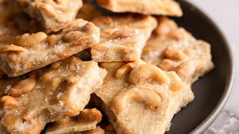 Brittle pieces on grey plate