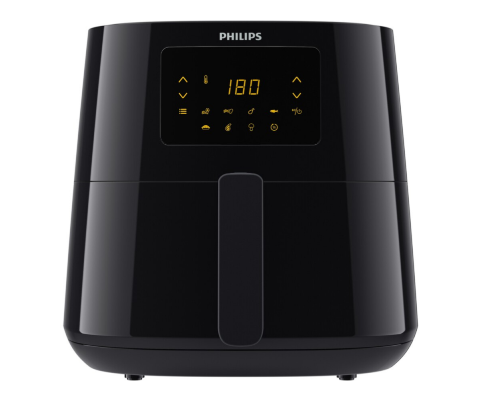 The black Philips Air Fryer against a white background.