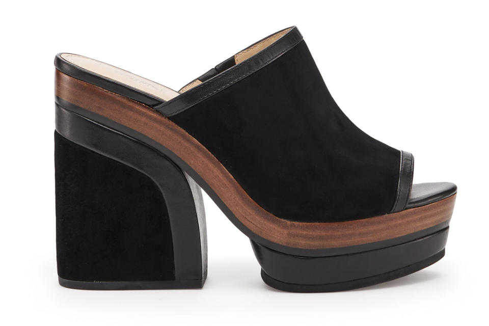 botkier, black, platform, wedge, heel, peep toe, mule