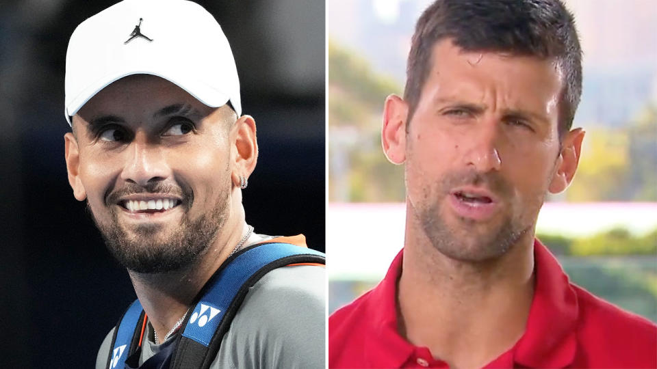 Pictured right is Novak Djokovic and Aussie tennis rival Nick Kyrgios on the left.